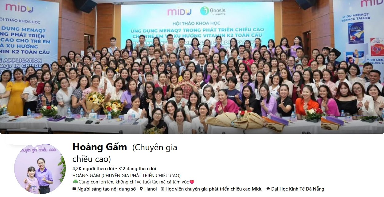 Trang Facebook Hoàng Gấm, chia sẻ kiến thức phát triển chiều cao