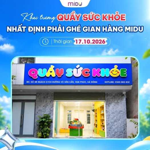 Poster Khai trương Quầy Sức Khỏe ngày 17/10/2026, gian hàng Midu tại Vạn Phúc, Hà Đông